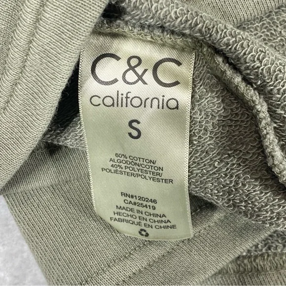 C&C California Sunwashed Beach Terry Sweater Women's S Green Crop Oversized NWT - Picture 6 of 9